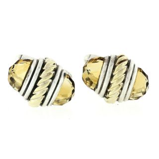 Vintage David Yurman Sterling Silver 14k Gold & Citrine Twisted Cable Cuff Links
