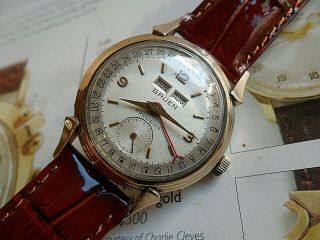 HTF Vintage Men ' s 1950 ' s Gruen Precision Triple Date Calendar Swiss Watch Runs 5