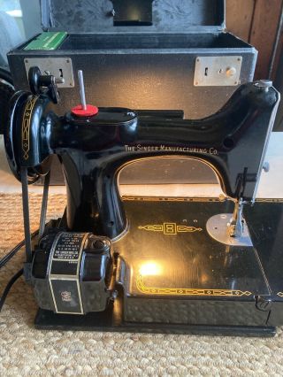 Vintage Singer Badged Featherweight 221 Sewing Machine W Case Foot Pedal & More
