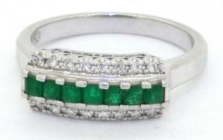 Vintage Platinum 0.  66ct Vs1/g Diamond & Emerald Cocktail Ring Size 7