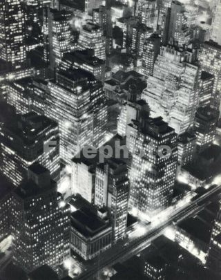 1930s Vintage York City Aerial Night View By Berenice Abbott Photo Art 12x16