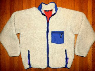 Rare Vintage Patagonia Pile Fleece Jacket Coat Natural Lined Red Mens Xl Usa