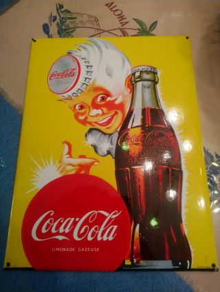 Rare Vintage Coca Cola Sign Porcelain Signed Atar Geneve Suisse