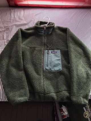 Mens Vintage 2000 Patagonia Retro X Deep Pile Fleece Jacket Rare Green Size Xl