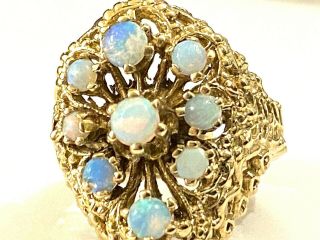 Antique Victorian 14k Yellow Gold Opal Ring Edwardian Cluster Heavy 9.  1 Grams