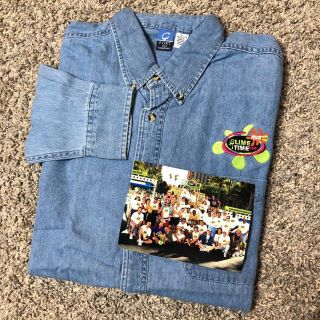 Vintage Nickelodeon Cast & Crew Slime Time Live Denim Button Down Shirt Large