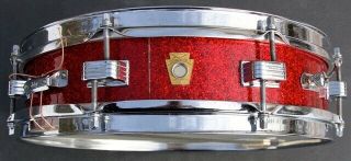 Vintage Red Sparkle Snare Drum 3.  5 X 14 Ludwig Keystone Badge,  Drum Seeker Bag