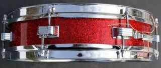 Vintage red sparkle snare drum 3.  5 x 14 Ludwig Keystone badge,  Drum Seeker Bag 3