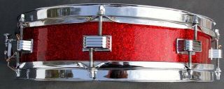 Vintage red sparkle snare drum 3.  5 x 14 Ludwig Keystone badge,  Drum Seeker Bag 4