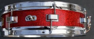 Vintage red sparkle snare drum 3.  5 x 14 Ludwig Keystone badge,  Drum Seeker Bag 5