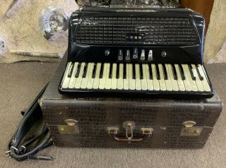 Vintage Excelsior Black Electric Piano Accordion & Case
