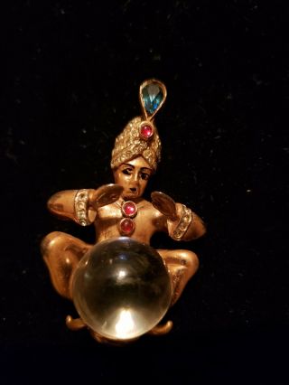 Vintage Coro Craft Fortune Teller Glass Sterling Silver Pin/brooch