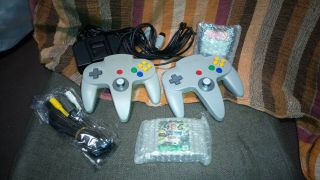Two Nintendo 64 Controllers With Cords Ac Adapter Game Japan