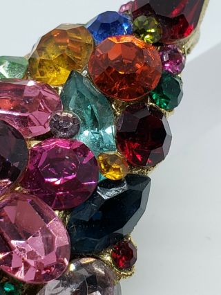 Rare Vintage Weiss Heavily Jeweled Rainbow Art Glass Gem Christmas Tree Brooch 5