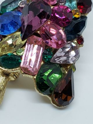 Rare Vintage Weiss Heavily Jeweled Rainbow Art Glass Gem Christmas Tree Brooch 6