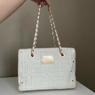 Vintage Gianni Versace Couture Quilted Bag Chain Satchel Handbag White