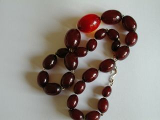 Antique Vintage Cherry Amber Bakelite Necklace Olive Beads Art Deco Gold 20s 30s