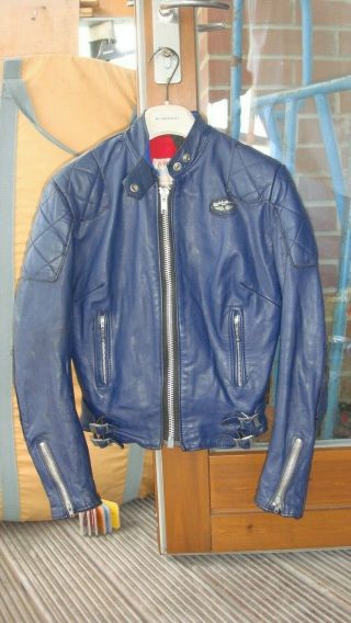 Vintage Lewis Leathers Aviakit Biker Leather Jacket Motorcycle Blue Xs - S 34 Bike