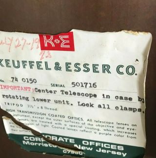 Vintage Keuffel & Esser Co.  K&E Surveying Transit.  Include 5
