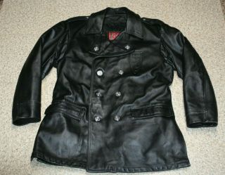 Vintage Philadelphia Police Black Leather Coat Dbl Breasted Jacket 1980 