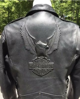 Harley Davidson Men’s Cruiser Ii Black Leather Jacket Medium Vintage Eagle