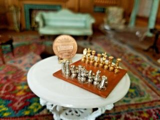Eugene Kupjack Dollhouse Miniatures Sterling Silver Chess Board Set