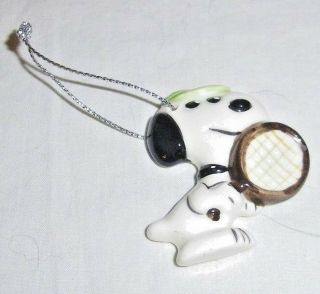 Vintage Peanuts Snoopy W/ Tennis Racquet Flat Ceramic Unmarked Ornament