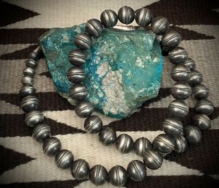 Vintage Navajo - Handmade Sterling Silver Navajo Pearl Bead Necklace (large Beads)