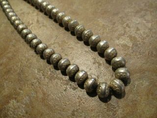 24 " Lavish Vintage Navajo Sterling Silver Pearls Stamped Design Bead Necklace