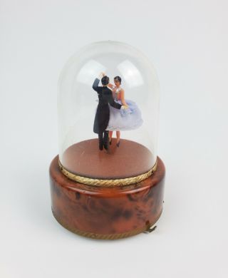 Vintage Reuge Swiss Music Box Dome Dancing Couple Waltz Serviced W/video