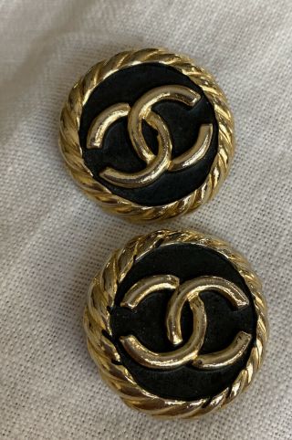 Chanel Gold Plated And Black Enamel Cc Logos Vintage Clip Earrings