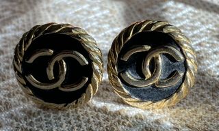 CHANEL Gold Plated And Black Enamel CC Logos Vintage Clip Earrings 2