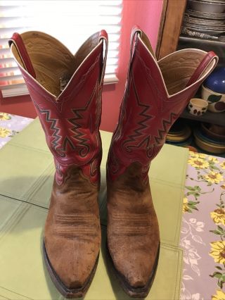 Red Top Vtg Back At The Ranch Santa Fe Sz 10 Western Cowboy Boots El Rancho 6