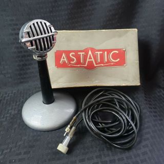 Vintage Astatic Model Jt - 30 Crystal Microphone W/ Stand Orig Box