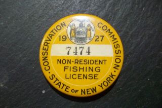 Vintage 1927 York Non - Resident Fishing License