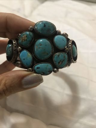 Chunky Vintage Navajo Turquoise Silver Cuff Bracelet
