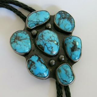 Vintage Sterling Silver Bolo Tie With Blue Turquoise Southwest Design [5930]