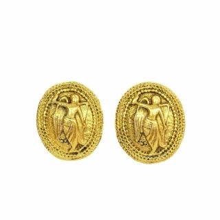 Chanel Vintage 90s Gold Angel Medallion Clip On Earrings