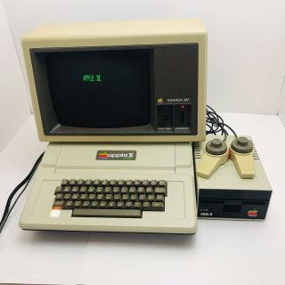Vintage 1982 Apple Ii Plus Computer A2s1048 Disk Ii Dr Monitor Screen Cpu Mac