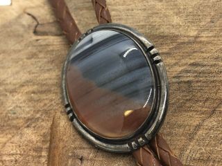 Vintage Frank Patania Sr.  Sterling Silver Agate Bolo Tie Leather Signed Fp 36”