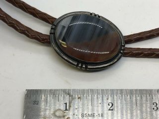 Vintage Frank Patania Sr.  Sterling Silver Agate Bolo Tie Leather Signed FP 36” 5