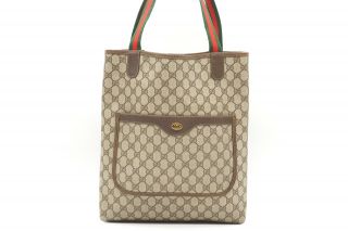 Old Gucci Vintage Tote Shoulder Bag Sherry Line Gg Logo Pvc Leather Brown 3036h