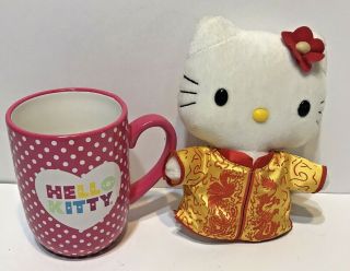 Hello Kitty Pink Polka Dot Coffee Tea Mug Large With Bonus Plush