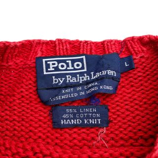 Vintage Polo Ralph Lauren Sz L 92 Sit Down Bear Flag Hand Knit Red Sweater 3