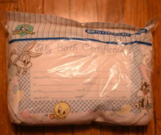 Vtg Baby Looney Tunes Birth Certificate Pillow Bugs Bunny Tweety Nos 2000