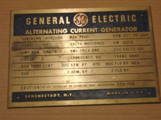 Vintage Ge General Electric Heavy Brass A.  C.  Generator Plate/sign/plaque 12 " X 8 "