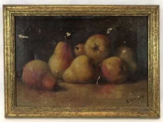 Antique 19th C Still Life Pears Fruit Oil Painting Signed – For Restoration