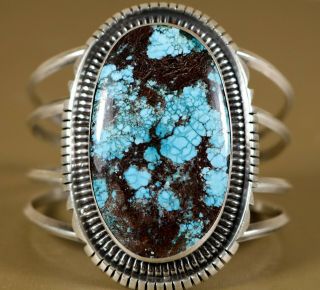 Old Pawn Vintage Navajo Handmade Sterling Natural Spiderweb Turquoise Bracelet