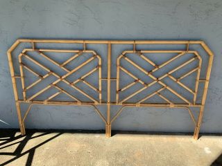 Bamboo King Size Headboard Chinese Chippendale Bed Boho Vintage