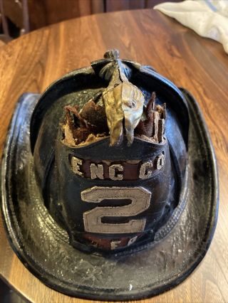 Cairns Antique Leather Fire Helmet With Brass Eagle Humane Engine Co 2 Siz 7 1/4
